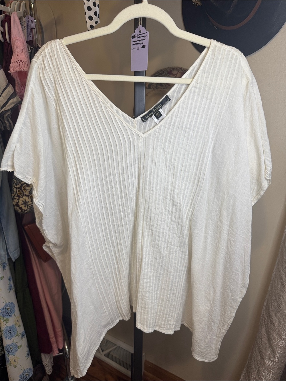 Love Stitch Cream V-Neck Textured Tunic Top